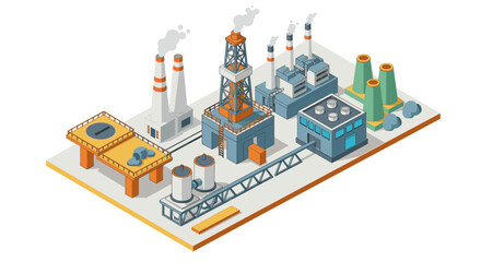 Naklejka premium Isometric industrial complex with factories and smoking chimneys