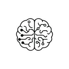 A minimalist brain-shaped icon designed with circuit-like lines, symbolizing artificial intelligence, technology, and digital innovation