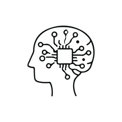 A minimalist brain-shaped icon designed with circuit-like lines, symbolizing artificial intelligence, technology, and digital innovation