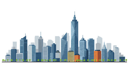 Fototapeta premium Modern city skyline with skyscrapers and trees