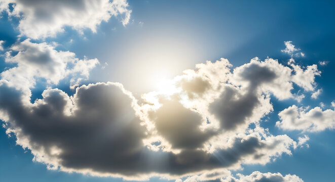 Sunbeams Burst Through Dramatic Clouds in Azure Sky - Powered by Adobe