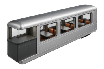Buffet car with a compact service counter and small dining tables