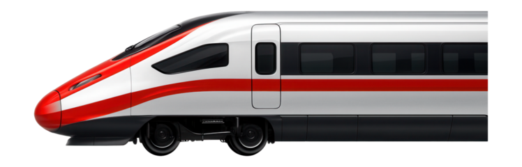 High-speed rail engine with a flat nose and dynamic red and white color scheme