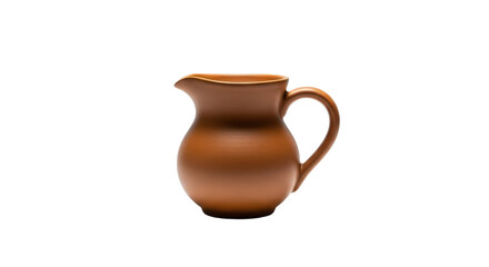 Earthenware pitcher stands on a black background. Ceramic jug, traditional craftsmanship, pottery art, rustic decor, vintage kitchenware, container.