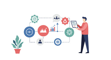 Business analytics concept with growth charts and data management