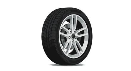 Obraz premium Realistic car tire on white background with detailed tread and alloy wheel design