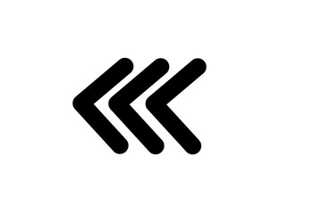 Three black left pointing arrows symbol for rewind, backward, previous, navigation, and direction graphic projects