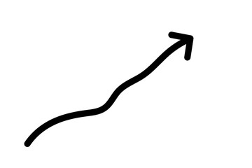 Hand-drawn wavy upward arrow symbol for growth, progress, success, business improvement, and creative graphic projects