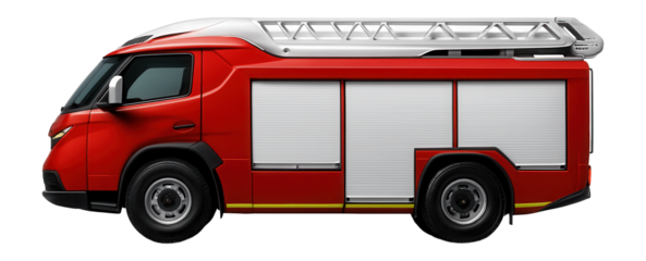 Firefighting vehicle with a streamlined body and a red-and-white color scheme