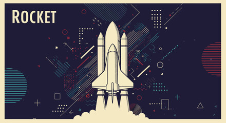 Obraz premium Rocket Launch A Retro-Futuristic Space Adventure