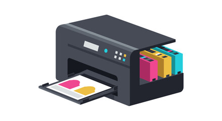 Modern isometric color printer design with ink cartridges for office and home use