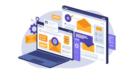 Responsive email design and digital marketing desktop and mobile interface concept