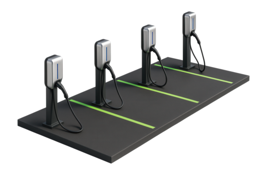 Open-air parking area with designated electric vehicle charging stations