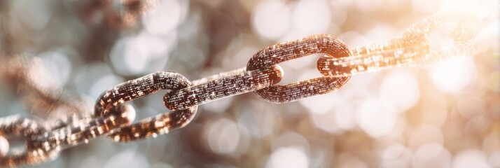 Interlocked digital chain glimmers under ethereal sunlight, symbolizing blockchain connections, imprinting unity for Global Accessibility Awareness Day