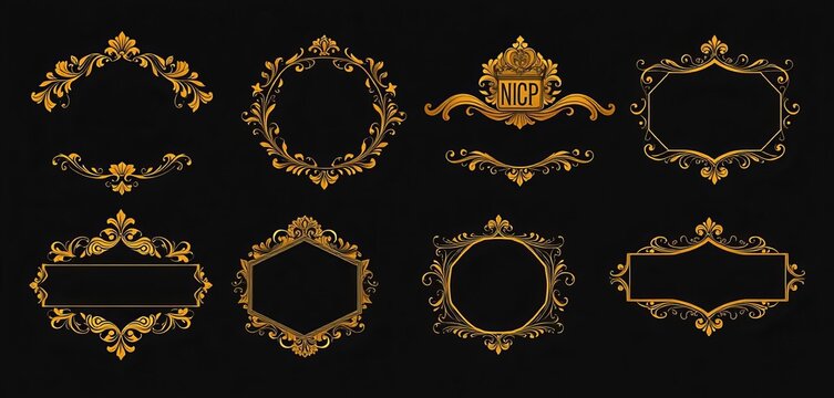 Elegant golden floral cartouches, blank labels & ornate badges in various vintage shapes Ideal for design projects,  element,  pattern