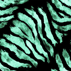 Mint Green Tiger Stripe Pattern on Black Background
