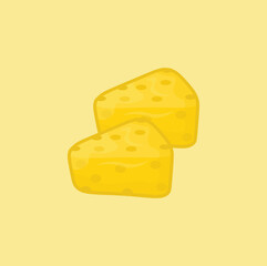 Vector illustration of a cute cheese, cartoon-style yellow cheese that is a food ingredient, a flavor enhancer, made from processed milk