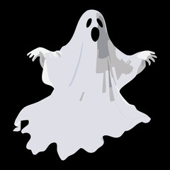 Classic White Ghost Figure Floating in the Air Halloween Spirit Concept Vector Flat Illustration