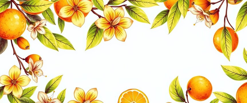 Hand-drawn orange blossoms, leaves & fruits; abstract summer citrus sketch, dolce vita, texture - Powered by Adobe