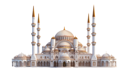 Beautiful mosque with intricate details isolated on transparent background, representing islamic heritage