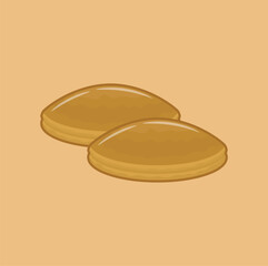 Vector illustration of a dorayaki or pan cake sweet and cute food, illustration of a sweet Japanese food with red bean filling