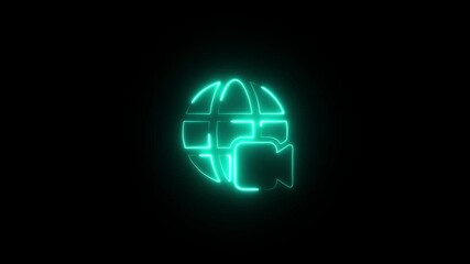 Glowing Neon Globe With Video Camera Icon world - Powered by Adobe