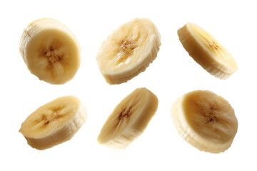 Ripe banana slices isolated on transparent or white background, png
