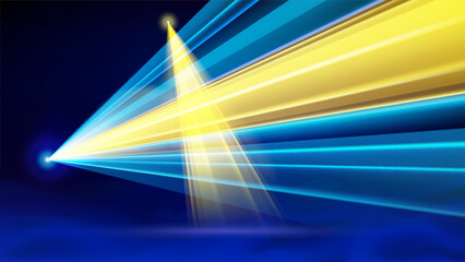 Laser flag of sweden. Swedish abstract flag. Laser show. Dark blue background. Multicolor template of banner, poster for national holiday of sweden. Place for text. Copy space. Vector