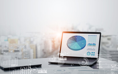 Office laptop and statistical data concept