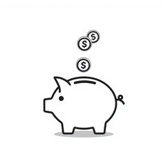 Obraz premium A simplistic illustration of a piggy bank with coins dropping into it, representing savings and financial management.