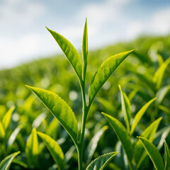 &ldquo;Fresh Green Tea Leaf in Morning Light&rdquo; 🌿. the image was generated by ai