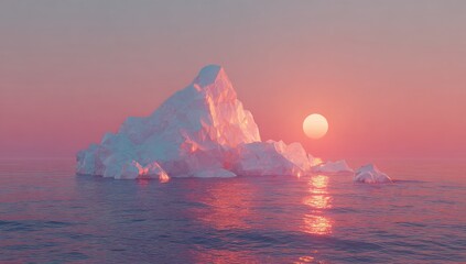 Pink sunset over a solitary iceberg