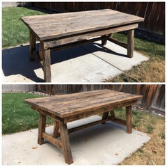 Rustic Wooden Table with Weathered Finish on Outdoor Setting