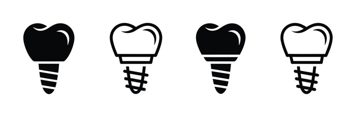 Silhouette of tooth implant icon, dental health restoration symbol