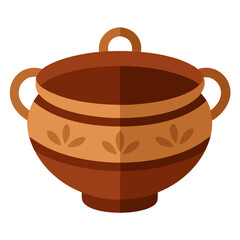 Brown ceramic bowl with handle vector on white background.