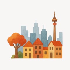 Obraz premium Charming urban autumn scene illustration.