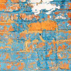 Old grunge and crack yellow and blue wall. Background with copy space