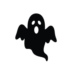 Black ghost icon with wide mouth white spooky