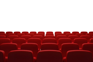 Rows of Crimson Red Theater Seats in Modern Auditorium with transparent  Background

