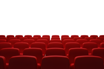 Rows of Crimson Red Theater Seats in Modern Auditorium with transparent  Background

