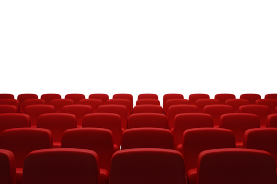 Rows of Crimson Red Theater Seats in Modern Auditorium with transparent  Background


