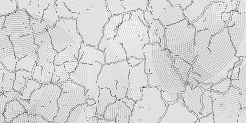 Abstract white glowing geometric lines on gray background. Shiny blue circle lines pattern. Futuristic technology concept, vector illustration.