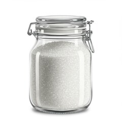 Glass Jar Filled With White Granulated Sugar for Culinary Use