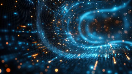 Fototapeta premium Dynamic digital data stream in abstract network tunnel background