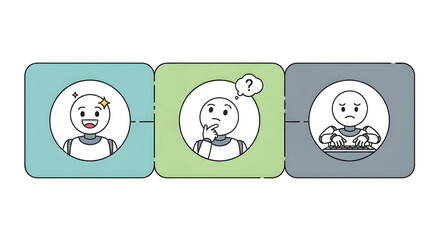 Stages of Emotion - Happy, Thinking, and Sad.