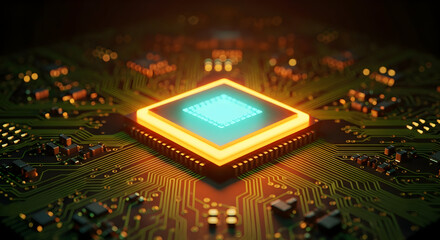 Futuristic Glowing Computer Processor Chip Design.