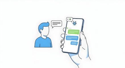 Man Communicating with Smartphone, Chatting Online.