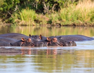 Fototapeta premium Hippos in a tranquil water body