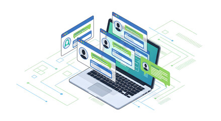 Isometric Illustration of Online User Profiles.