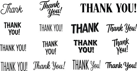 Thank You Typography Collection Featuring Multiple Hand Lettered Styles and Designs for Gratitude Expressions